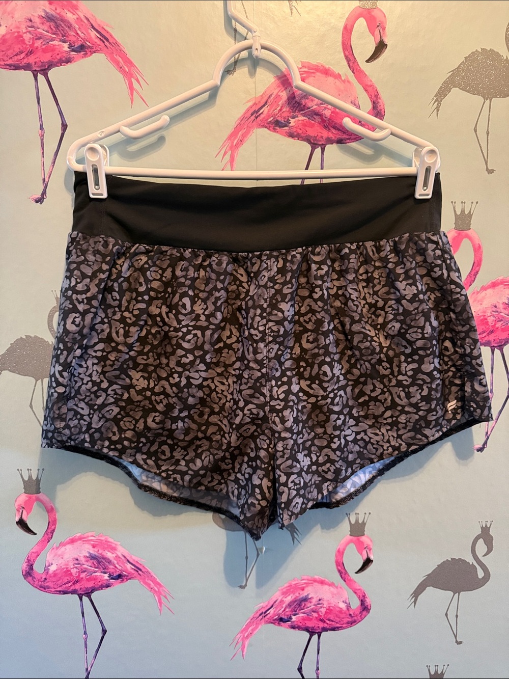 Fabletics Black & Gray Leopard Athletic Shorts - Size L